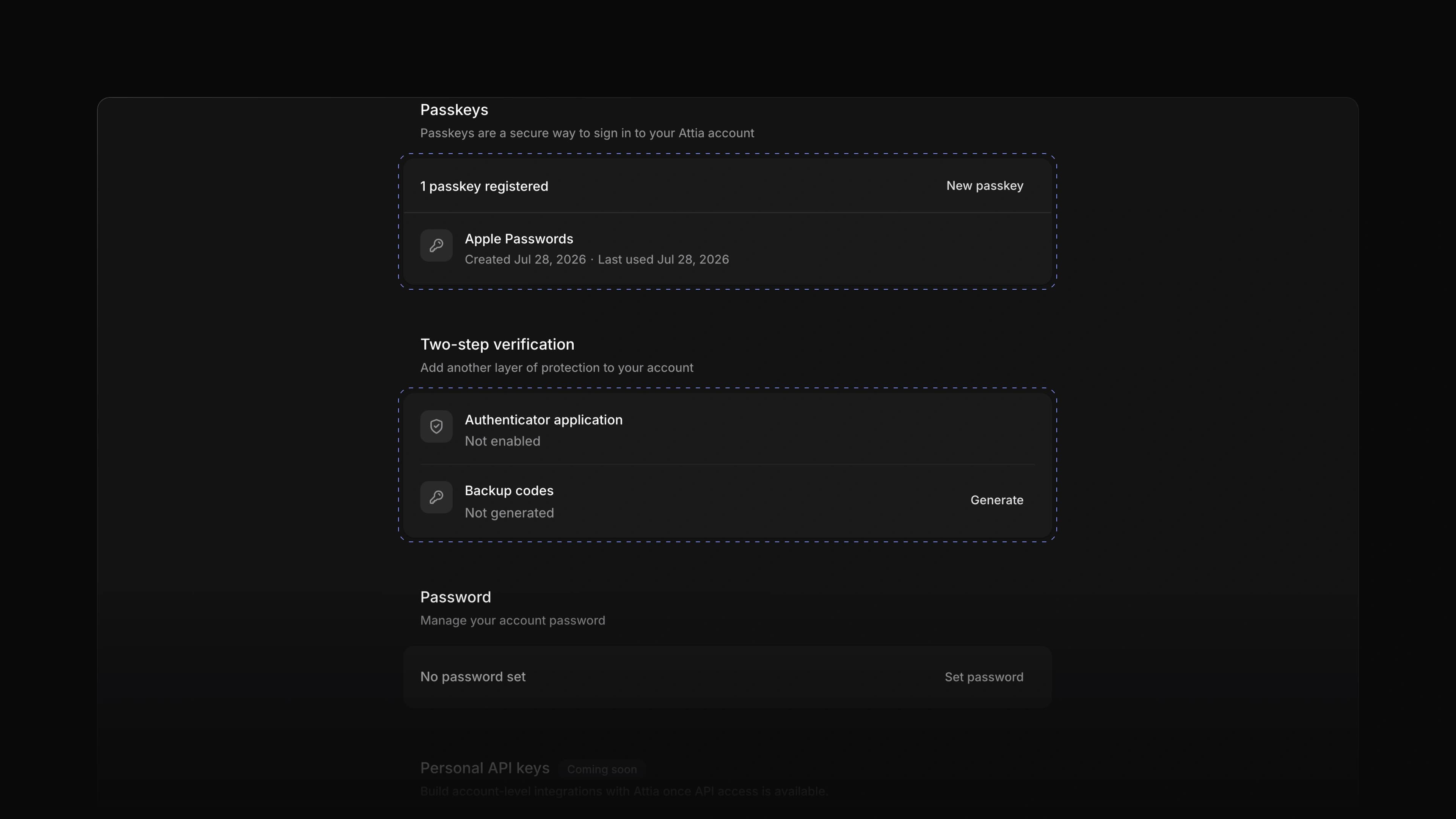 Security & access in Settings with the Passkeys and Two-step verification sections marked