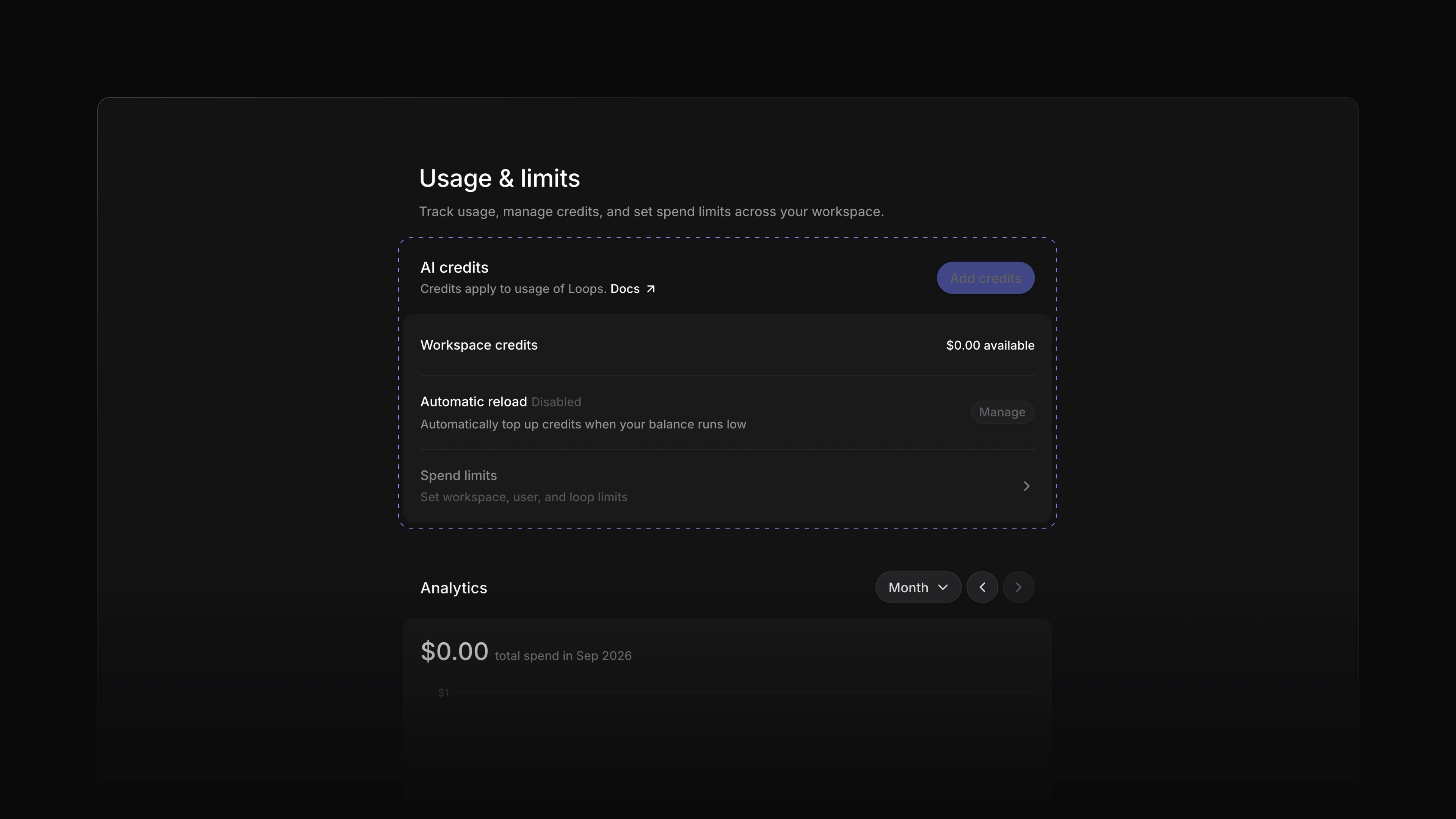 The Usage & limits page with AI credits