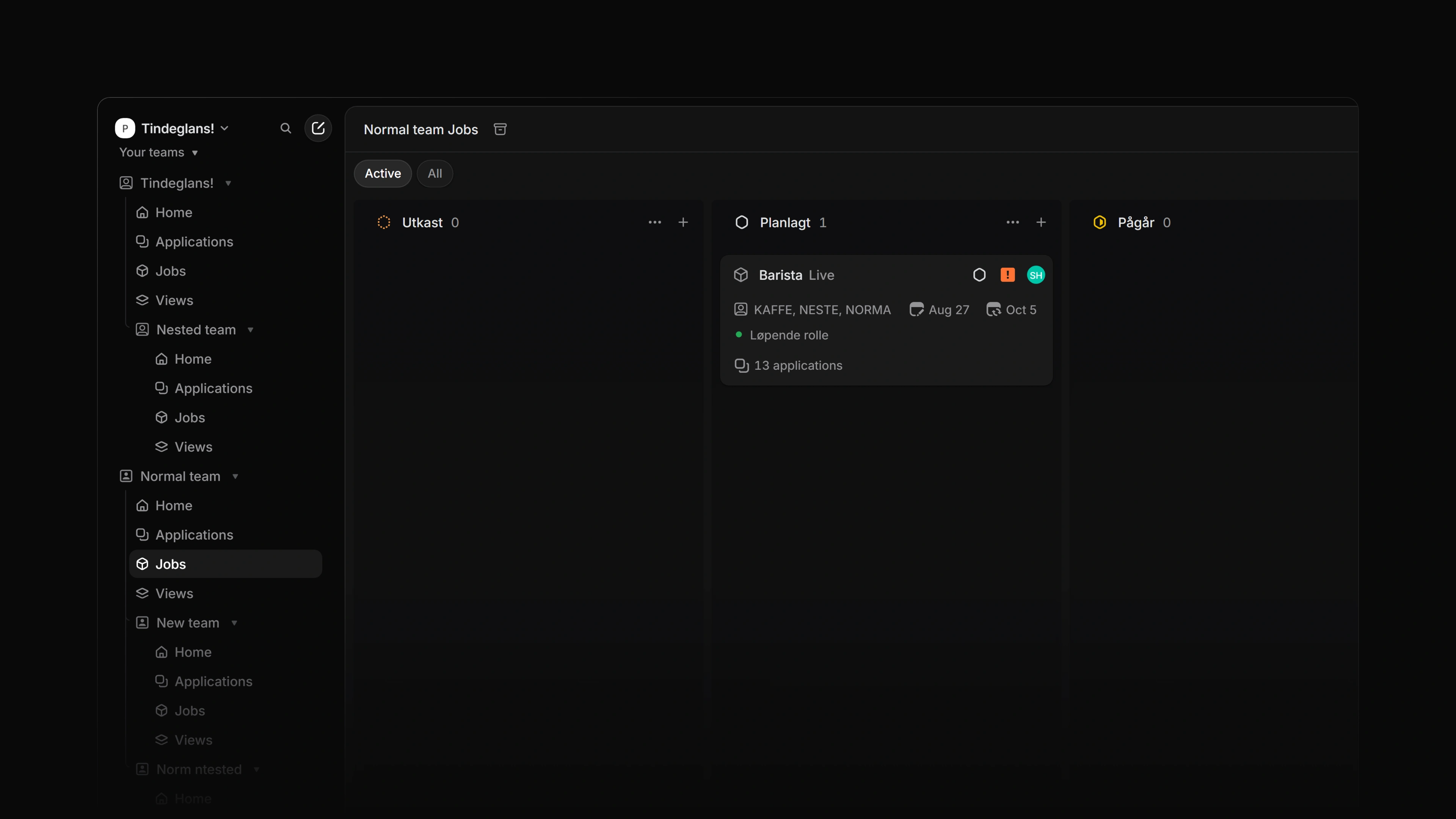 A team folder open in the app sidebar