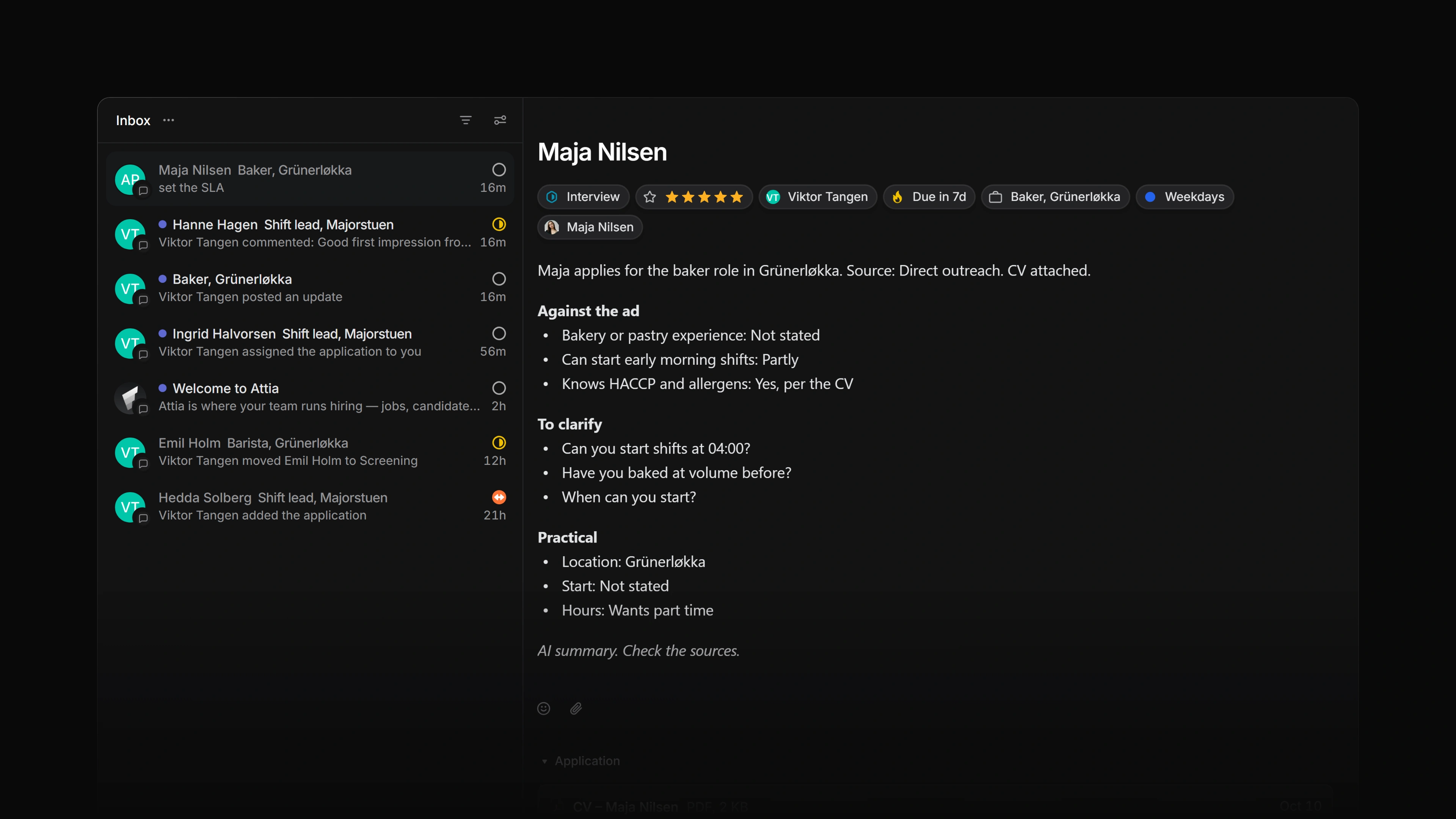 The Attia inbox, with the newest notification open beside the list